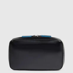 Toilettasker^Piquadro Electronic cord pouch in leather with mouse pocket Sort