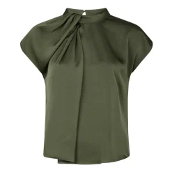 Bluser & Skjorter<Neo Noir Elegant Drapy Satin Bluse med Knude Detalje Grøn