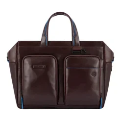 Laptop Tasker^Piquadro Elegant Læder Dokumentmappe med Laptoprum Brun
