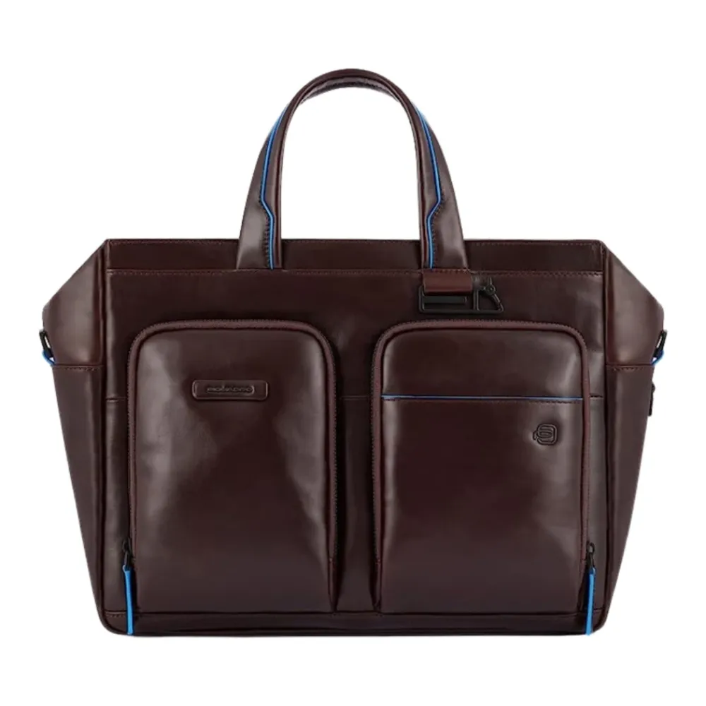 Laptop Tasker^Piquadro Elegant Læder Dokumentmappe med Laptoprum Brun