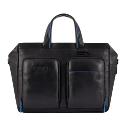 Laptop Tasker<Piquadro Elegant Læder Dokumentmappe med Laptoprum Sort