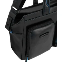 Laptop Tasker<Piquadro Elegant Læder Dokumentmappe med Laptoprum Sort