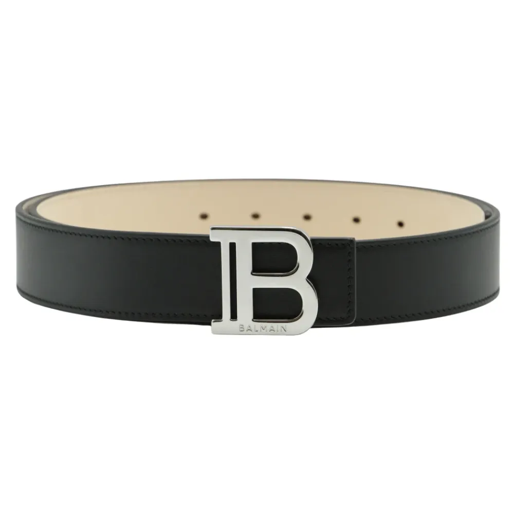 Bælter<Balmain Elegant Læderbælte Sort