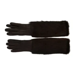 Handsker<Dolce & Gabbana Elegant Læderhandsker e Logo Detaljer Brun