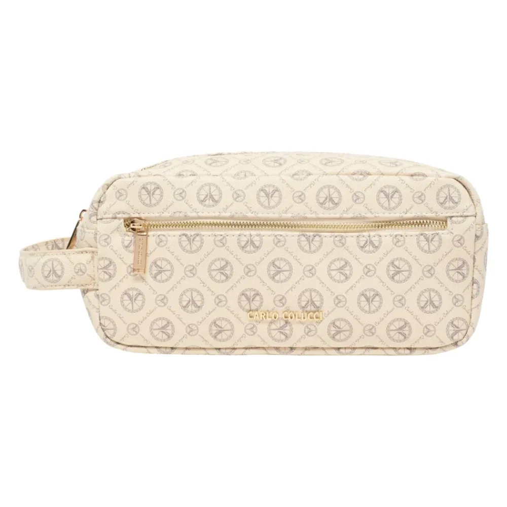 Toilettasker<Carlo Colucci Elegant Logo Print Kosmetikpose Beige