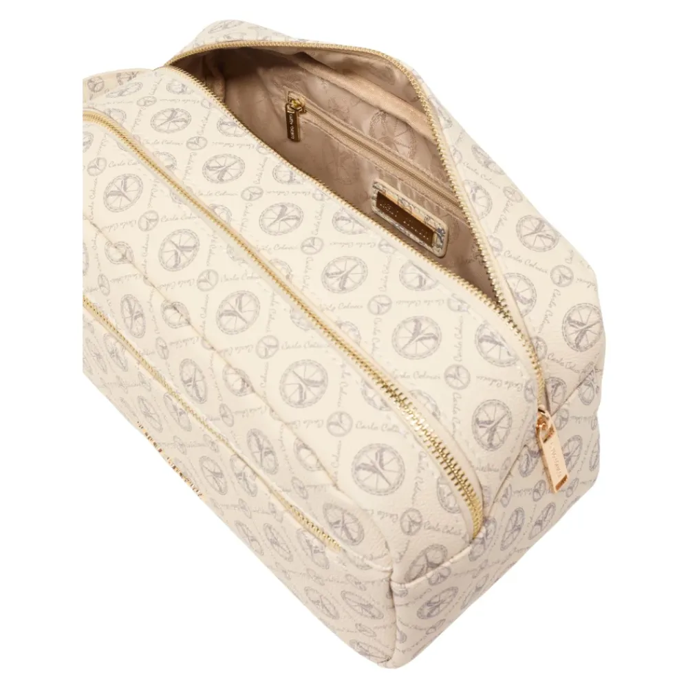 Toilettasker<Carlo Colucci Elegant Logo Print Kosmetikpose Beige