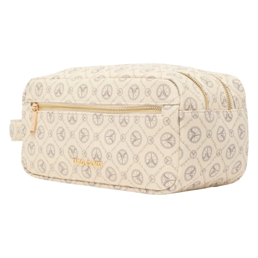 Toilettasker<Carlo Colucci Elegant Logo Print Kosmetikpose Beige