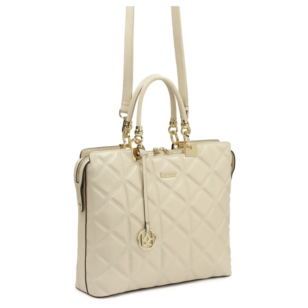 Laptop Tasker^Kazar Elegant quiltet lædertaske Beige