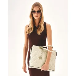 Laptop Tasker^Kazar Elegant quiltet lædertaske Beige
