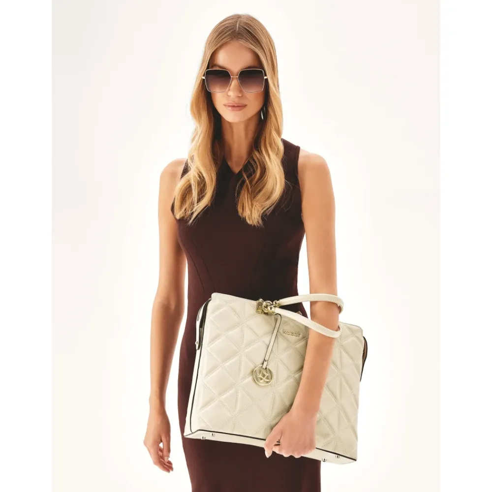 Laptop Tasker^Kazar Elegant quiltet lædertaske Beige
