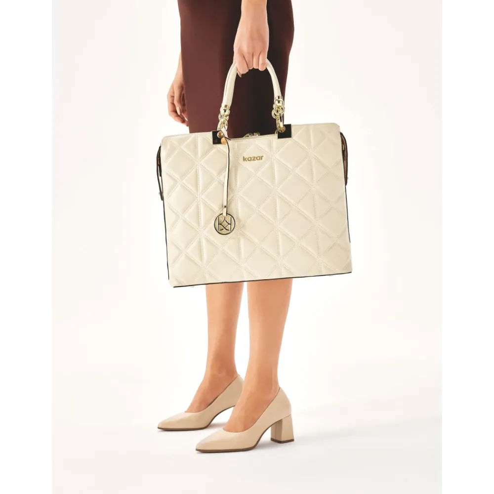 Laptop Tasker^Kazar Elegant quiltet lædertaske Beige