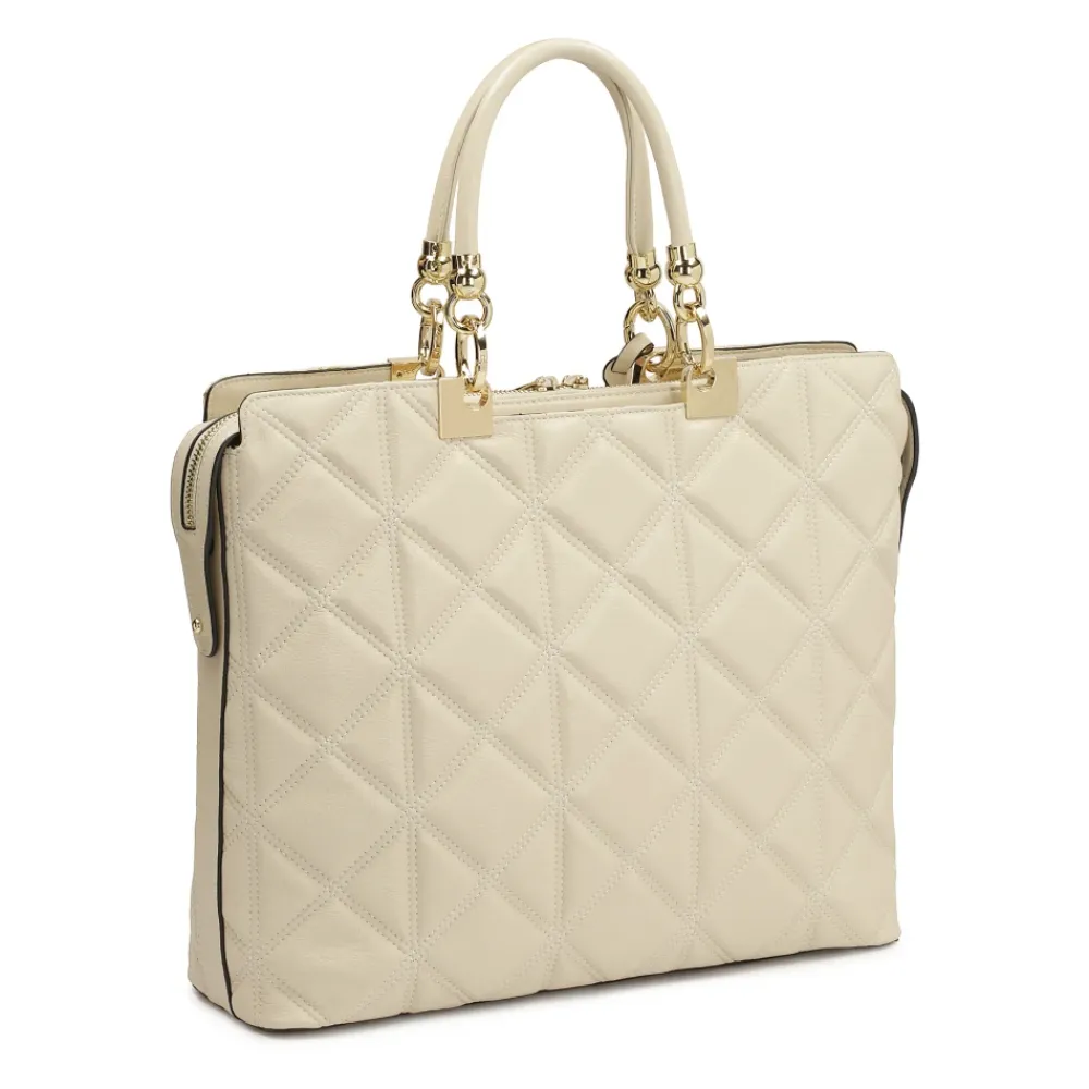 Laptop Tasker^Kazar Elegant quiltet lædertaske Beige