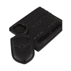 Punge & Kortholder<Emporio Armani Embossed Eagle Læder Kortholder og Nøglering Sæt Sort