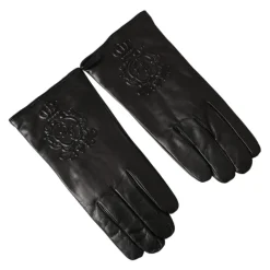 Handsker<Dolce & Gabbana Embossed Logo Leather Gloves Sort