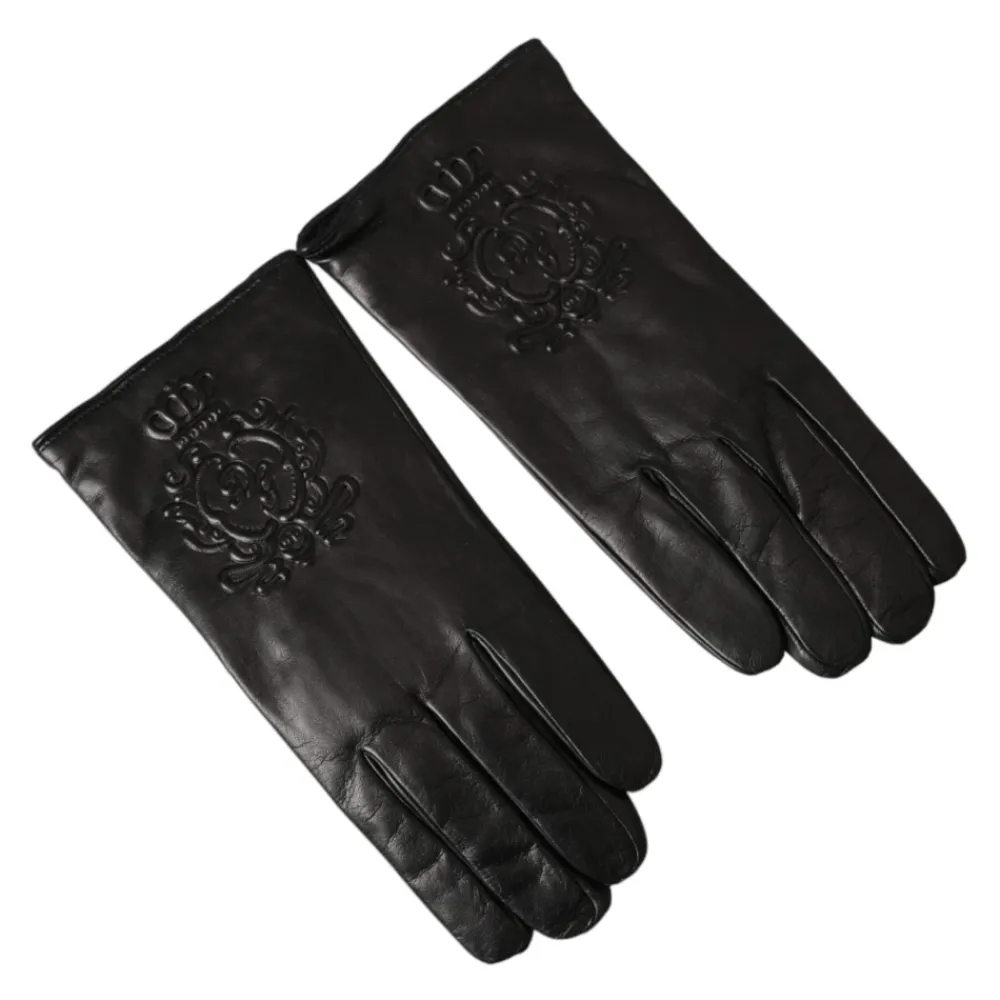 Handsker<Dolce & Gabbana Embossed Logo Leather Gloves Sort