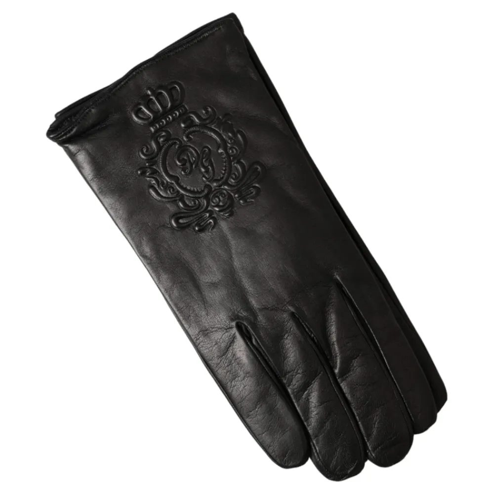 Handsker<Dolce & Gabbana Embossed Logo Leather Gloves Sort