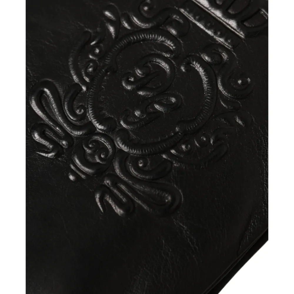 Handsker<Dolce & Gabbana Embossed Logo Leather Gloves Sort
