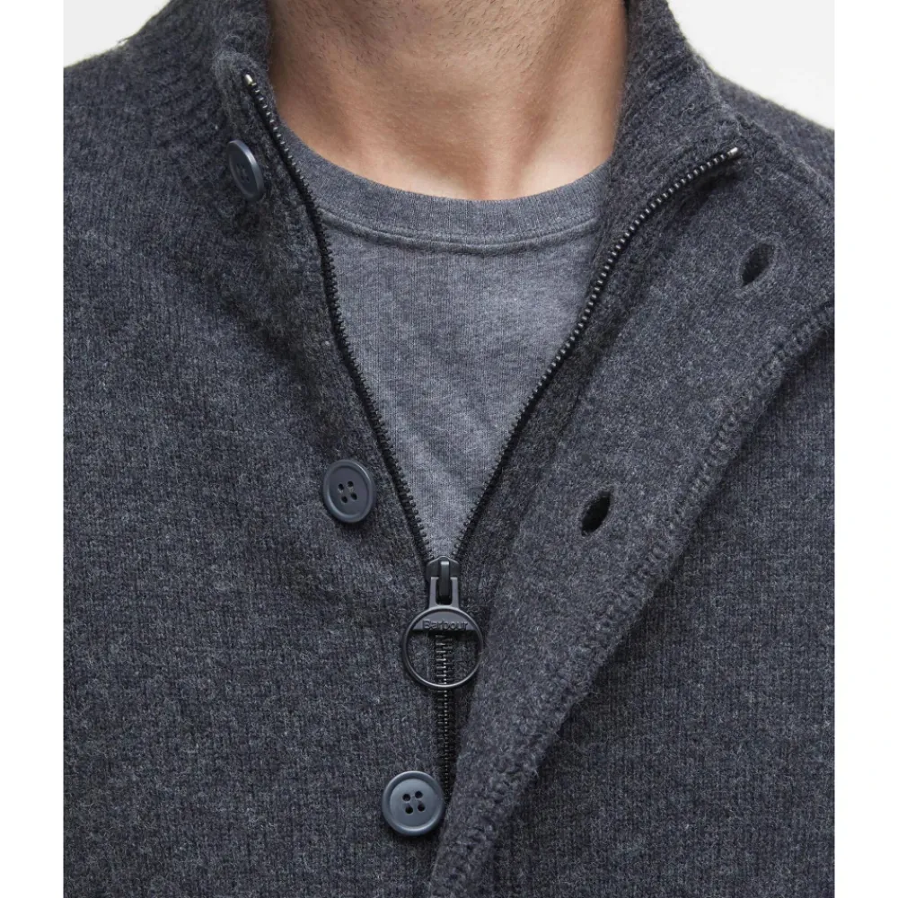 Strik<Barbour Essential Albue-Patch Cardigan Grå