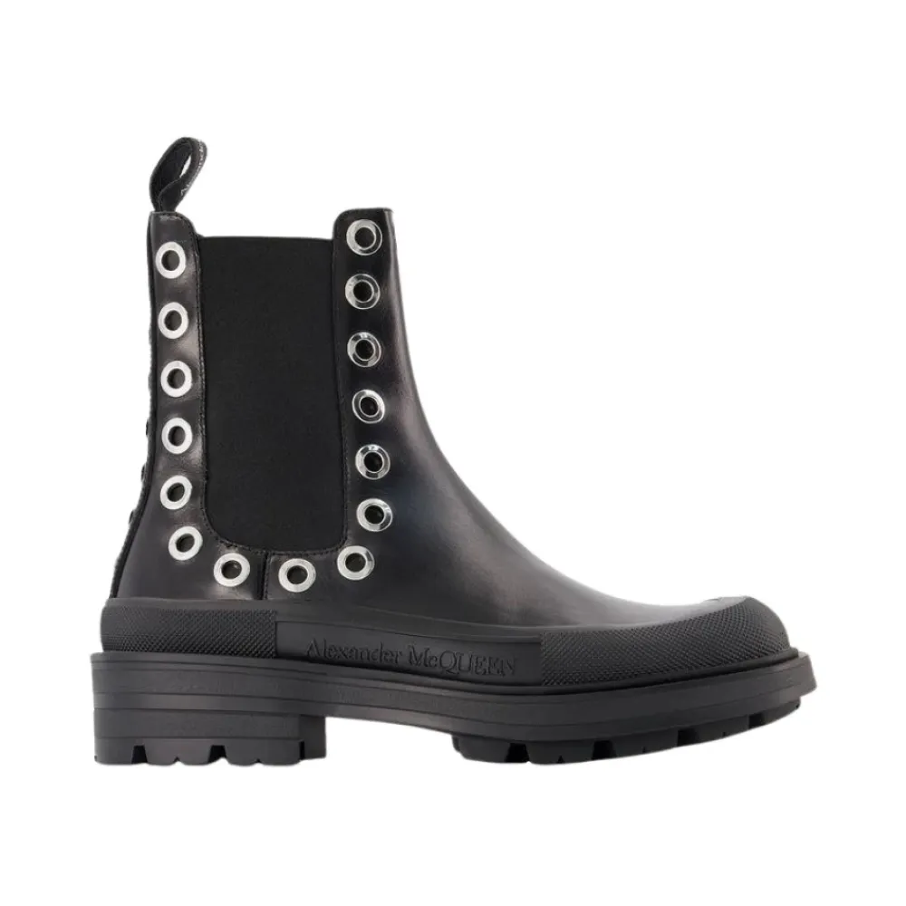 Chelsea Boots^Alexander McQueen Eyelet Detail Chelsea Støvler Sort