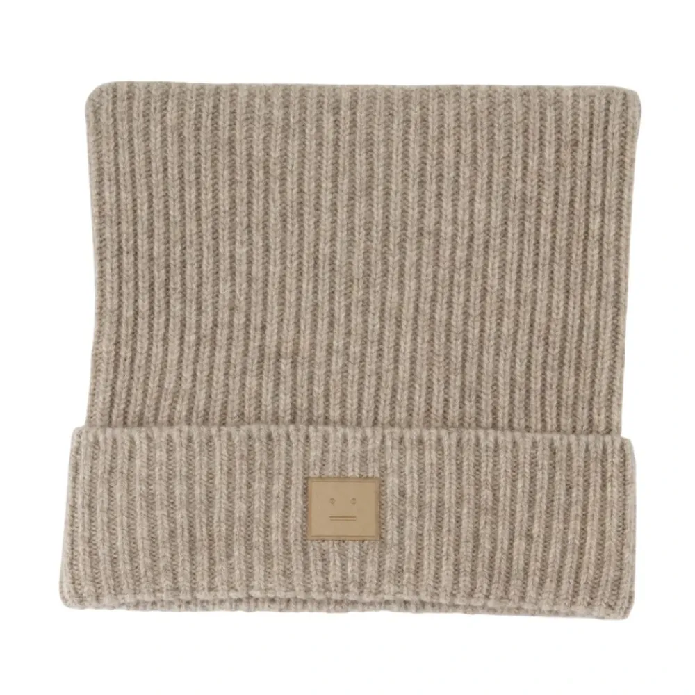 Huer, Kasketter & Hatte|Huer & Kasketter<Acne Studios Face Logo Square Beanie Beige