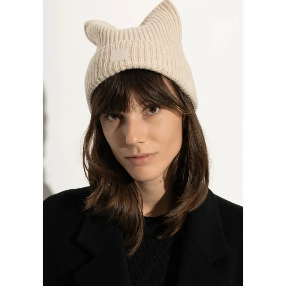 Huer, Kasketter & Hatte|Huer & Kasketter<Acne Studios Face Logo Square Beanie Beige