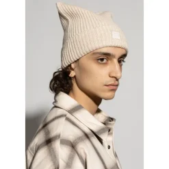 Huer, Kasketter & Hatte|Huer & Kasketter<Acne Studios Face Logo Square Beanie Beige