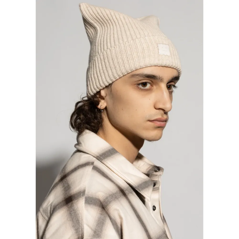 Huer, Kasketter & Hatte|Huer & Kasketter<Acne Studios Face Logo Square Beanie Beige
