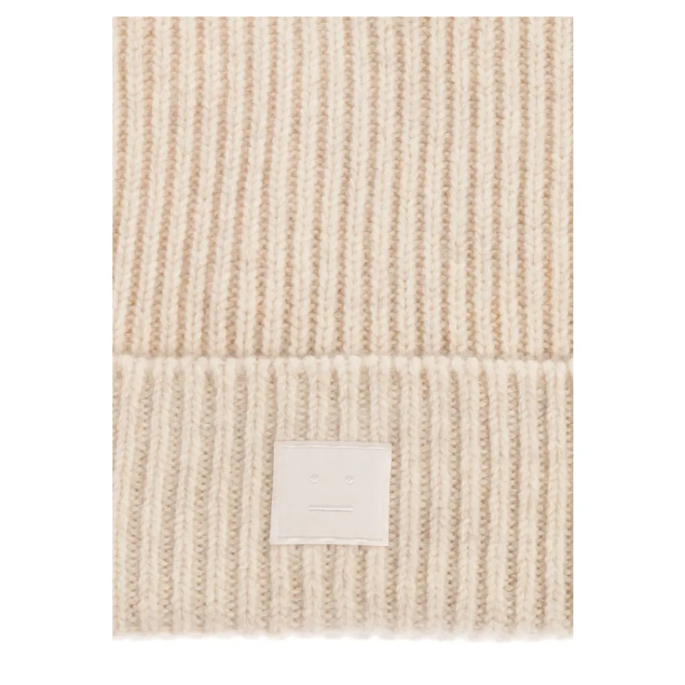 Huer, Kasketter & Hatte|Huer & Kasketter<Acne Studios Face Logo Square Beanie Beige