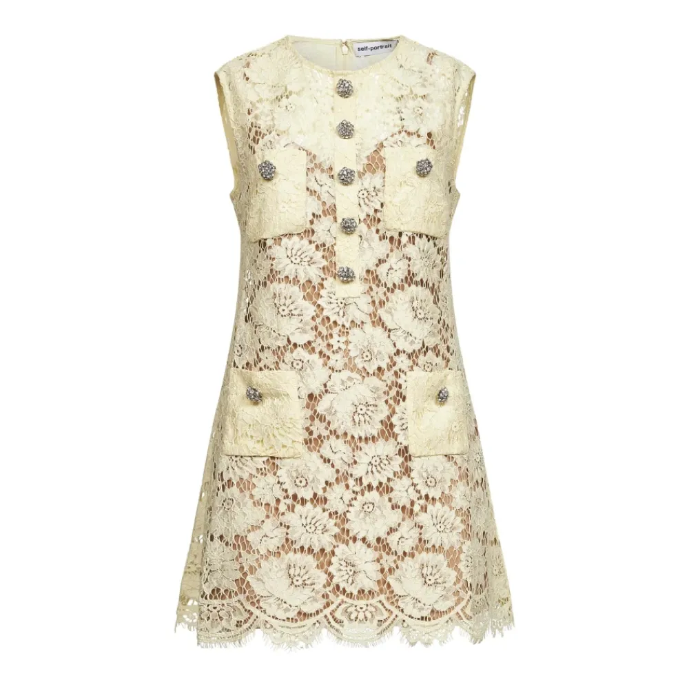 Kjoler^Self Portrait Fine Lace Mini Dress Gul