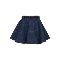 Nederdele<Self Portrait Flared Denim Mini Skirt Blå