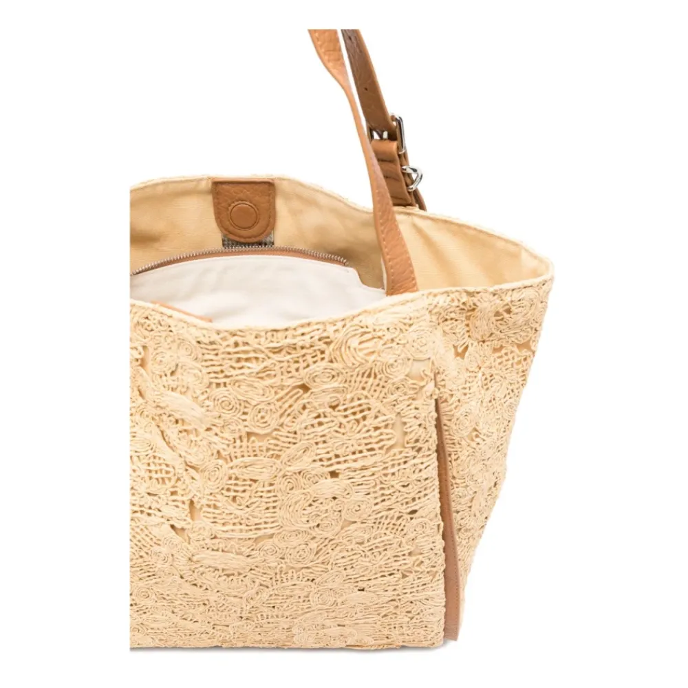 Indkøbstasker^Ermanno Scervino Floral Appliqué Tote Bag Beige