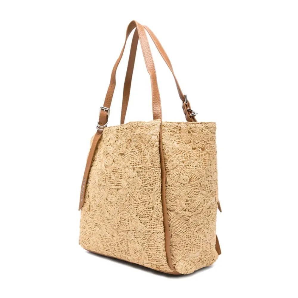 Indkøbstasker^Ermanno Scervino Floral Appliqué Tote Bag Beige