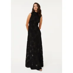 Kjoler^ROTATE Birger Christensen Floral Mesh Maxi Kjole Sort