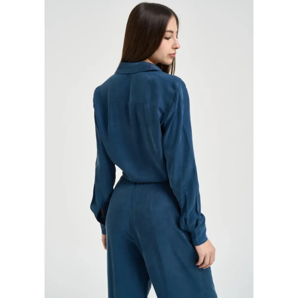 Bluser & Skjorter^Patrizia Pepe Fluid Skjorte med Sløjfe Blå