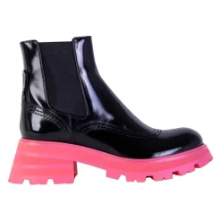 Chelsea Boots^Alexander McQueen Fluo Pink Sole Chelsea Støvler Sort