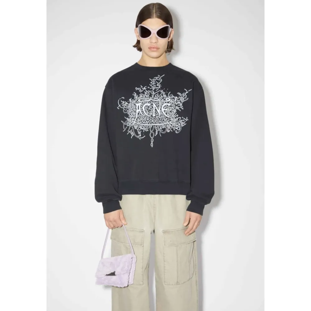 Sweatshirts^Acne Studios Fluorescerende Logo Sweatshirt Sort