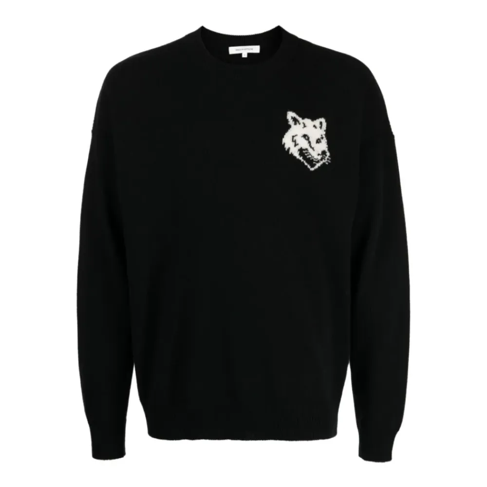 Sweatshirts^Maison Kitsuné Fox Head Intarsia Logo Sweater Sort