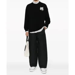 Sweatshirts^Maison Kitsuné Fox Head Intarsia Logo Sweater Sort