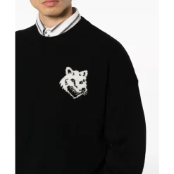 Sweatshirts^Maison Kitsuné Fox Head Intarsia Logo Sweater Sort
