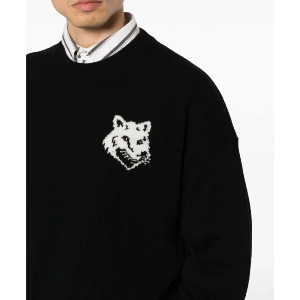 Sweatshirts^Maison Kitsuné Fox Head Intarsia Logo Sweater Sort