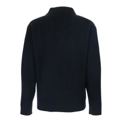 Strik<Maison Kitsuné Fox Head Wool Ribbed Polo Sweater Sort