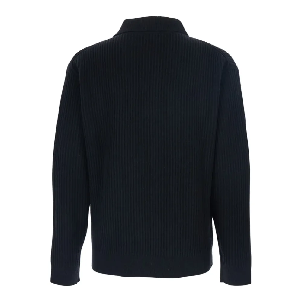 Strik<Maison Kitsuné Fox Head Wool Ribbed Polo Sweater Sort
