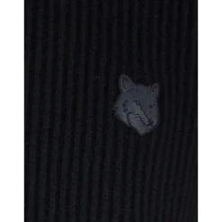 Strik<Maison Kitsuné Fox Head Wool Ribbed Polo Sweater Sort