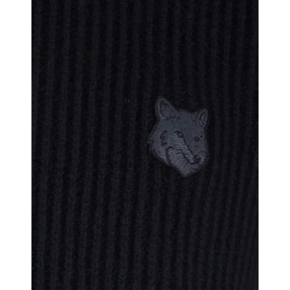 Strik<Maison Kitsuné Fox Head Wool Ribbed Polo Sweater Sort