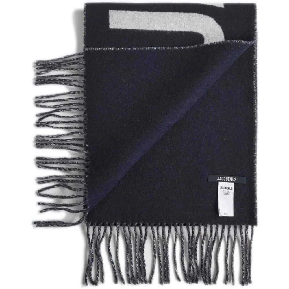 Tørklæder^Jacquemus Fringe Logo Scarf Blå