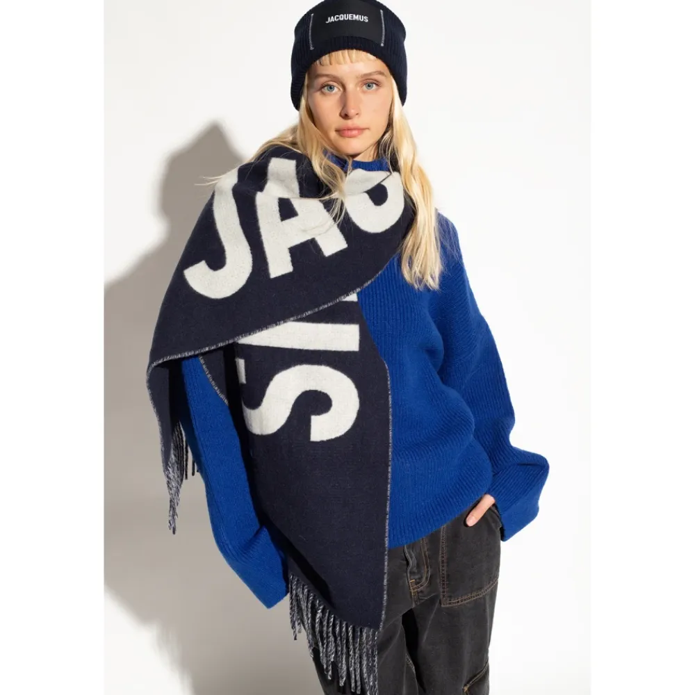 Tørklæder^Jacquemus Fringe Logo Scarf Blå