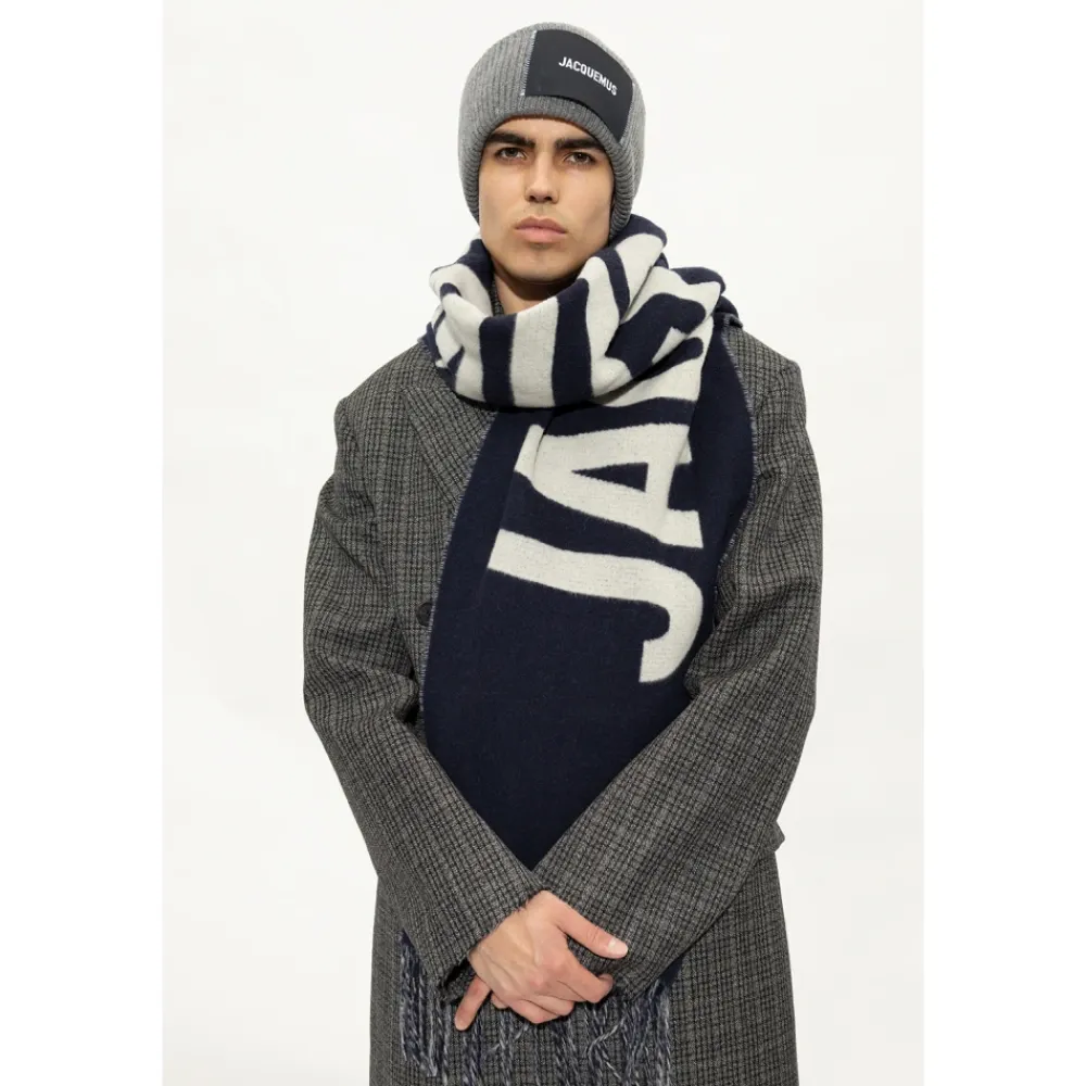 Tørklæder^Jacquemus Fringe Logo Scarf Blå