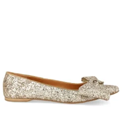 Ballerina Sko<Angulus Glitter Ballerina med Sløjfe - Champagne Grå