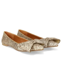Ballerina Sko<Angulus Glitter Ballerina med Sløjfe - Champagne Grå