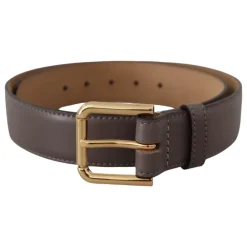 Bælter|Bælter<Dolce & Gabbana Kalveskind Læder Guld Metal Logo Spænde Bælte Grå